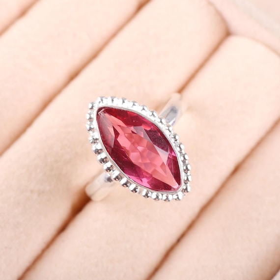Handmade Pink Tourmaline Ring: 925 Sterling Silver Pink Gemstone Jewelry
