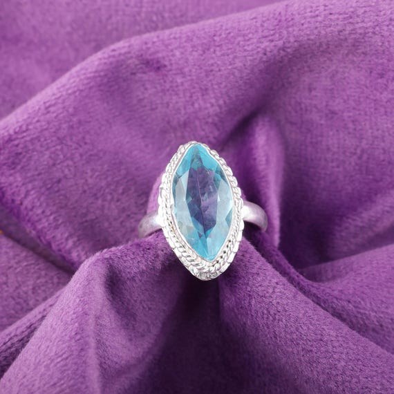 Handmade Sky Blue Topaz Ring: 925 Sterling Silver Blue Gemstone Jewelry