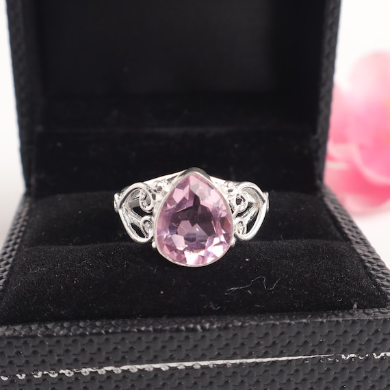 Handmade Morganite Ring: 925 Sterling Silver Pink Gemstone Jewelry