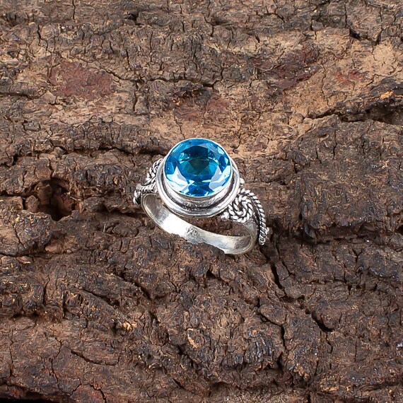 Handmade Swiss Blue Topaz Ring: 925 Sterling Silver Blue Gemstone Jewelry