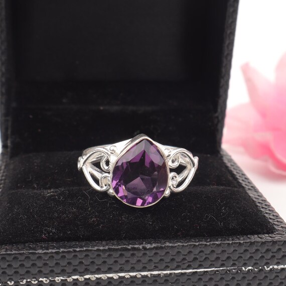 Handmade Amethyst Ring: 925 Sterling Silver Purple Gemstone Jewelry