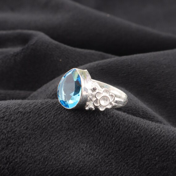 Handmade Swiss Blue Topaz Ring: 925 Sterling Silver Blue Gemstone Jewelry