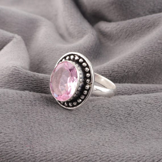 Handmade Morganite Ring: 925 Sterling Silver Pink Gemstone Jewelry