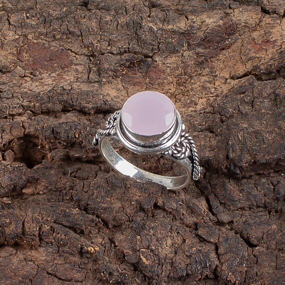 Handmade Rose Chalcedony Ring: 925 Sterling Silver Pink Gemstone Jewelry