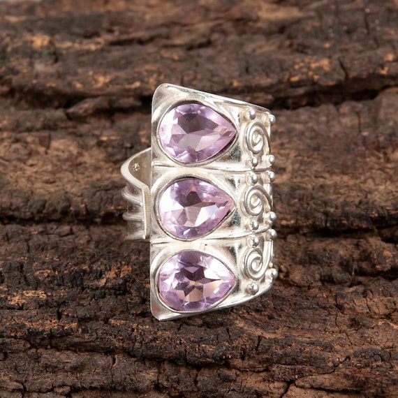Handmade Morganite Ring: 925 Sterling Silver Pink Gemstone Jewelry