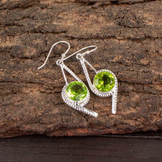 Peridot Dangle Earrings: Handmade 925 Sterling Silver Gemstone