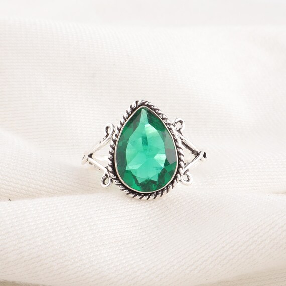 Handmade Emerald Ring: 925 Sterling Silver Green Gemstone Jewelry