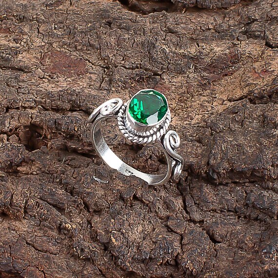 Handmade Emerald Ring: 925 Sterling Silver Green Gemstone Jewelry