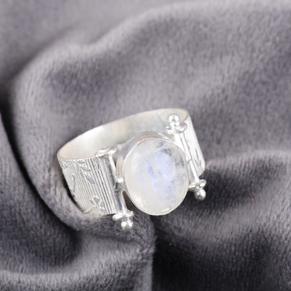 Handmade Rainbow Moonstone Ring: 925 Sterling Silver White Gemstone Jewelry