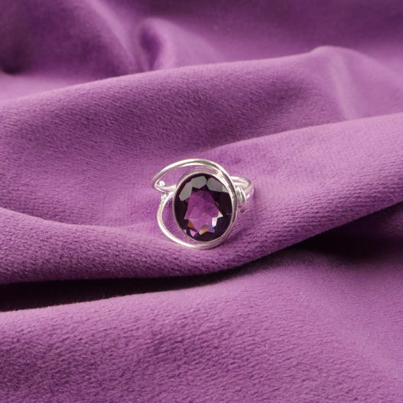 Handmade Amethyst Ring: 925 Sterling Silver Purple Gemstone Jewelry
