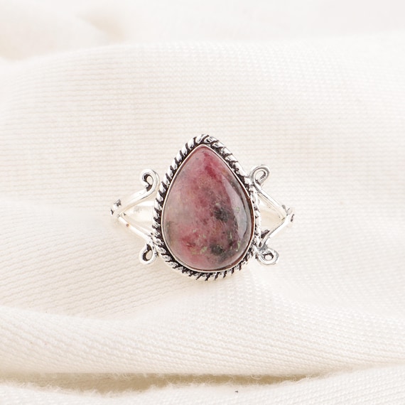 Handmade Rhodonite Ring: 925 Sterling Silver Multi Gemstone Jewelry