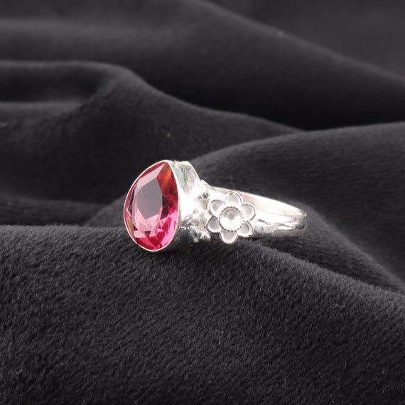 Handmade Pink Tourmaline Ring: 925 Sterling Silver Pink Gemstone Jewelry