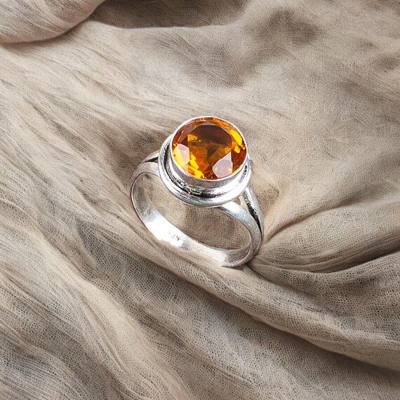 Handmade Citrine Ring: 925 Sterling Silver Yellow Gemstone Jewelry