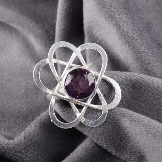 Handmade Amethyst Ring: 925 Sterling Silver Purple Gemstone Jewelry