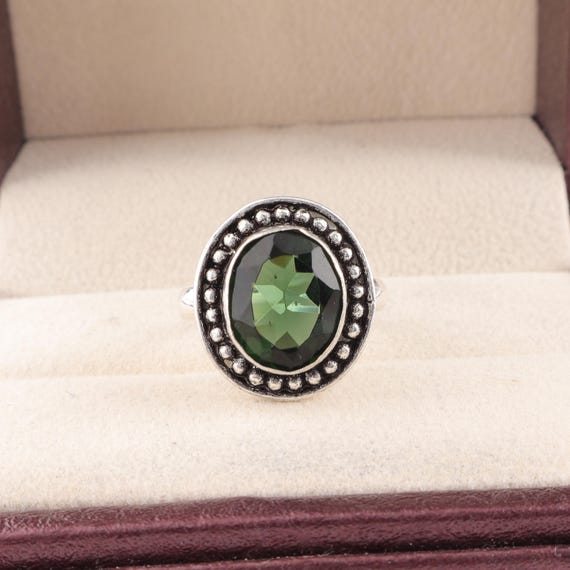 Handmade Green Tourmaline Ring: 925 Sterling Silver Green Gemstone Jewelry
