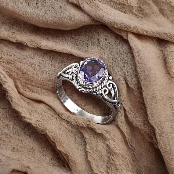 Handmade Iolite Ring: 925 Sterling Silver Purple Gemstone Jewelry