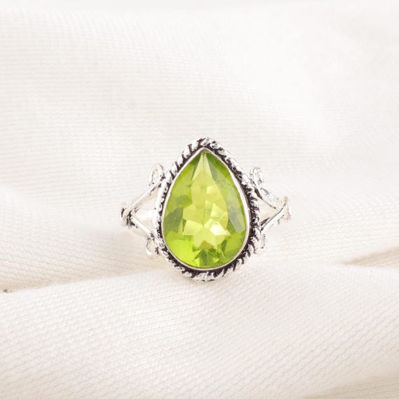 Handmade Peridot Ring: 925 Sterling Silver Green Gemstone Jewelry