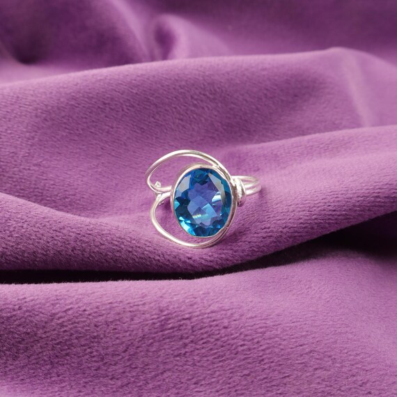 Handmade Swiss Blue Topaz Ring: 925 Sterling Silver Blue Gemstone Jewelry