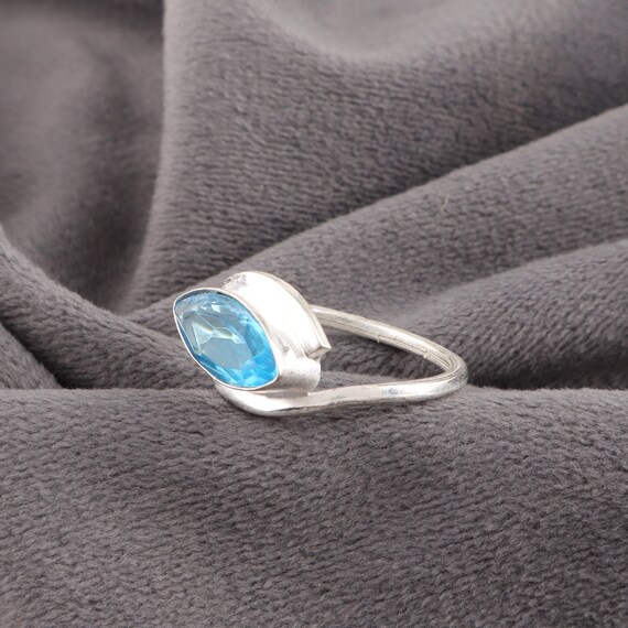 Handmade Swiss Blue Topaz Ring: 925 Sterling Silver Blue Gemstone Jewelry