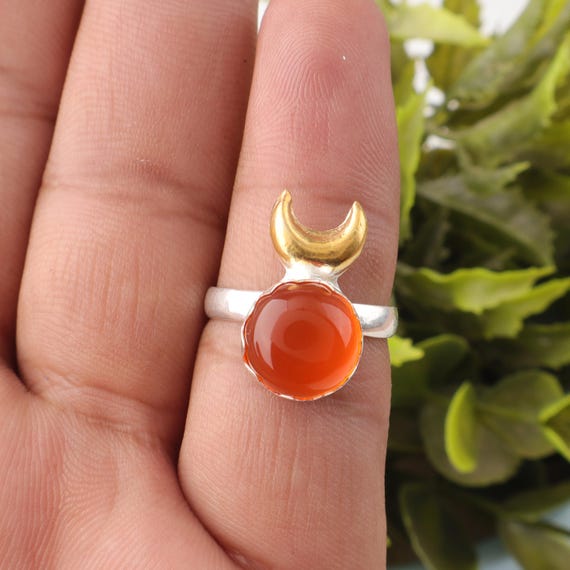 Handmade Carnelian Ring: 925 Sterling Silver Orange Gemstone Jewelry