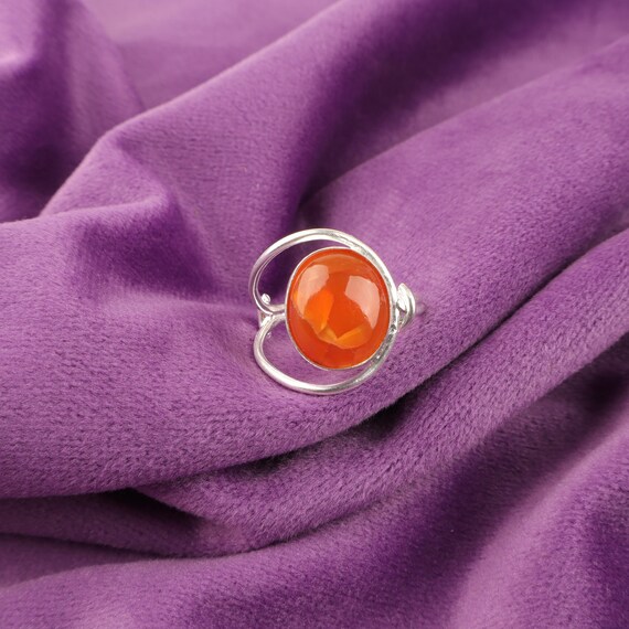 Handmade Carnelian Ring: 925 Sterling Silver Orange Gemstone Jewelry