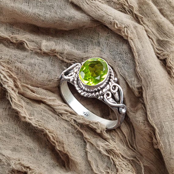 Handmade Peridot Ring: 925 Sterling Silver Green Gemstone Jewelry