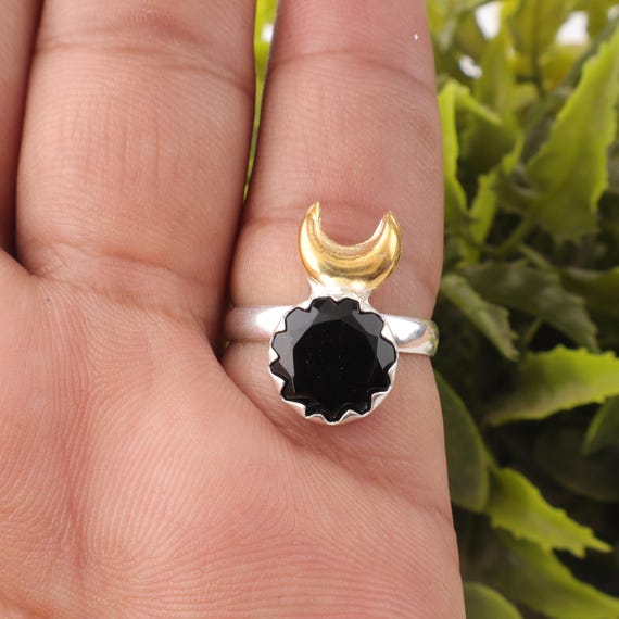 Handmade Black Onyx Ring: 925 Sterling Silver Black Gemstone Jewelry