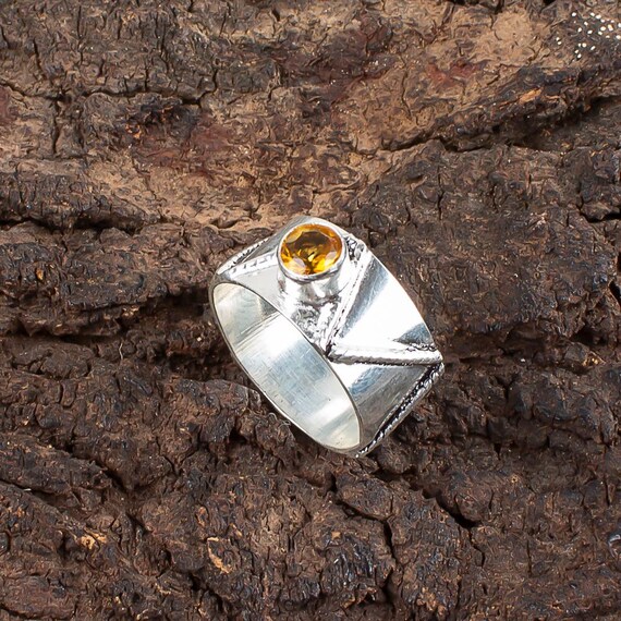 Handmade Citrine Ring: 925 Sterling Silver Yellow Gemstone Jewelry