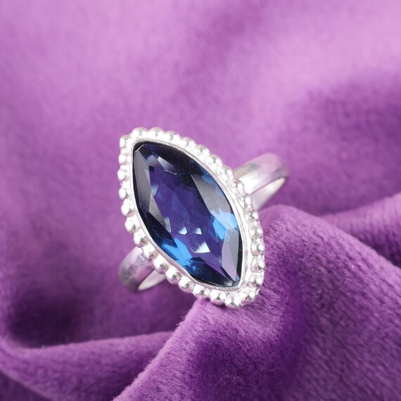 Handmade London Blue Topaz Ring: 925 Sterling Silver Blue Gemstone Jewelry
