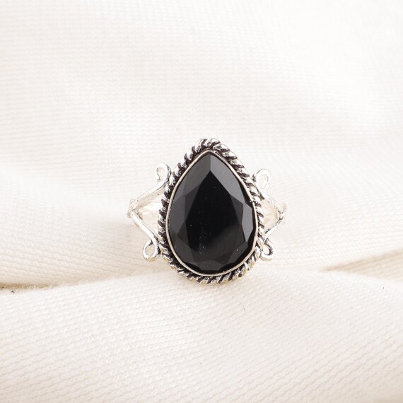 Handmade Black Onyx Ring: 925 Sterling Silver Black Gemstone Jewelry
