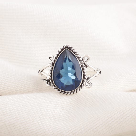 Handmade London Blue Topaz Ring: 925 Sterling Silver Blue Gemstone Jewelry