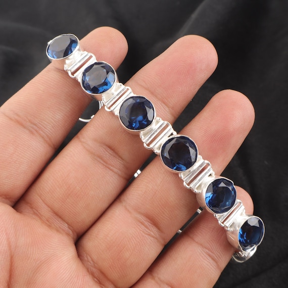 Handmade London Blue Topaz Bracelet: Sterling Silver Multi Gemstone Jewelry