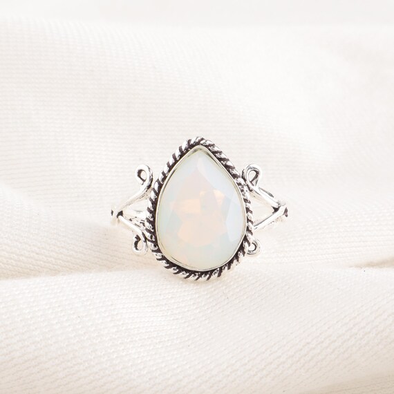 Handmade Milky Opal Ring: 925 Sterling Silver Black Gemstone Jewelry