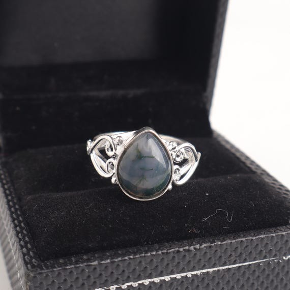 Handmade Moss Agate Ring: 925 Sterling Silver Green Gemstone Jewelry