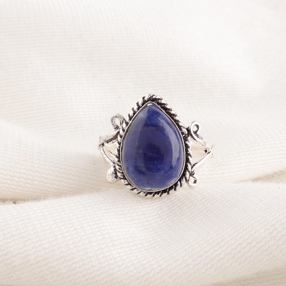 Handmade Sodalite Ring: 925 Sterling Silver Fire Gemstone Jewelry