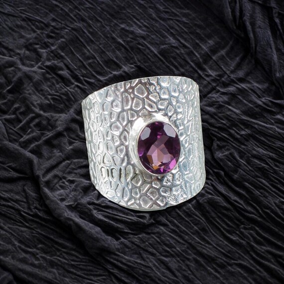 Handmade Amethyst Ring: 925 Sterling Silver Purple Gemstone Jewelry