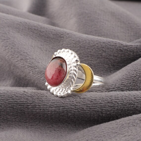 Handmade Rhodonite Ring: 925 Sterling Silver Multi Gemstone Jewelry