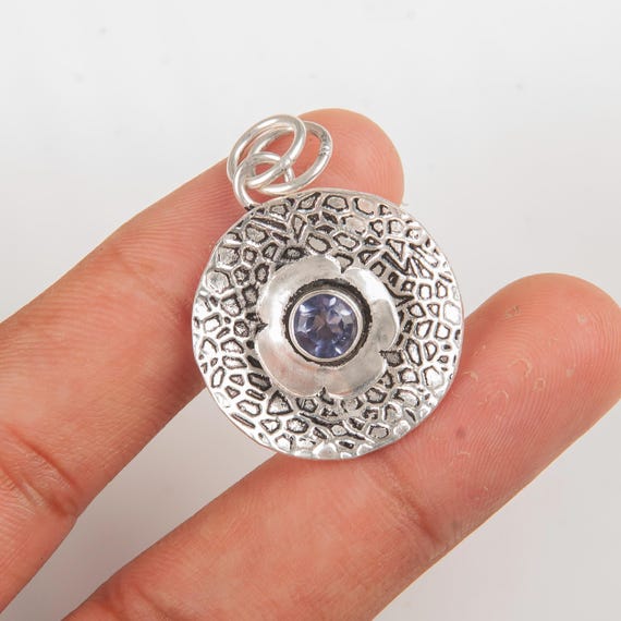 Handmade Iolite Pendant: 925 Sterling Silver Gemstone Jewelry