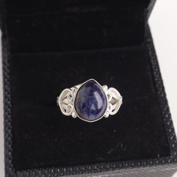 Handmade Sodalite Ring: 925 Sterling Silver Fire Gemstone Jewelry