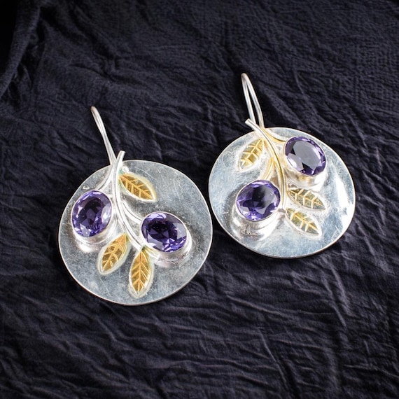 Iolite Dangle Earrings: Handmade 925 Sterling Silver Gemstone