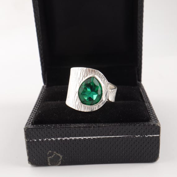 Handmade Emerald Ring: 925 Sterling Silver Green Gemstone Jewelry