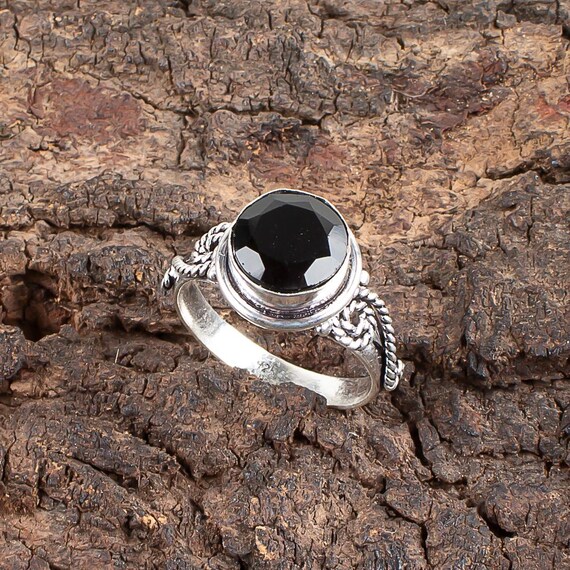 Handmade Black Onyx Ring: 925 Sterling Silver Black Gemstone Jewelry
