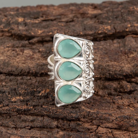 Handmade Aqua Chalcedony Ring: 925 Sterling Silver Pink Gemstone Jewelry
