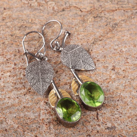 Peridot Dangle Earrings: Handmade 925 Sterling Silver Gemstone