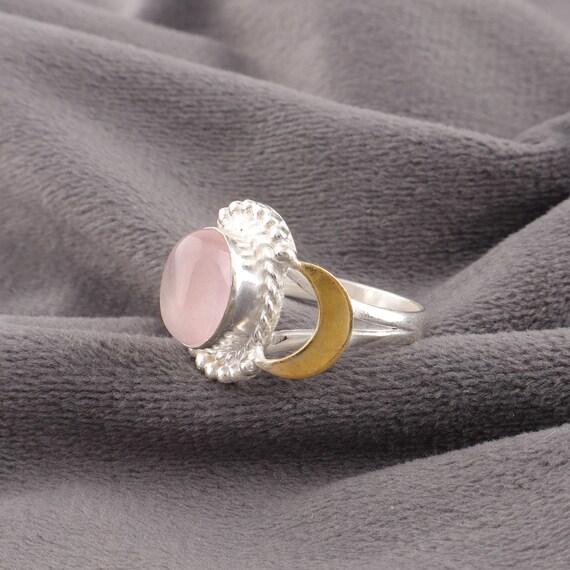 Handmade Rose Quartz Ring: 925 Sterling Silver Pink Gemstone Jewelry