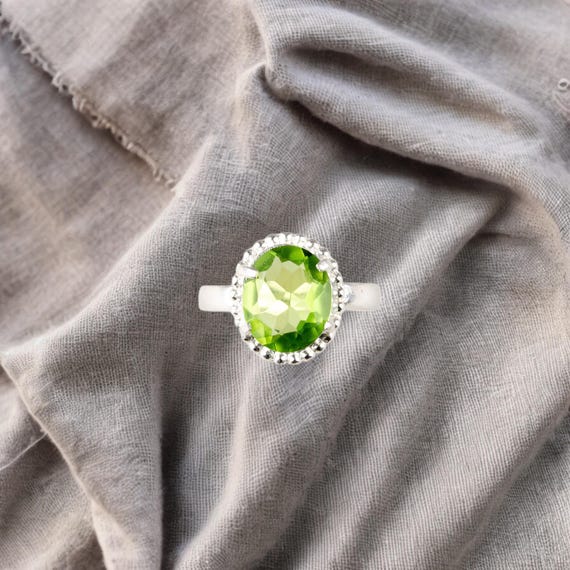 Handmade Peridot Ring: 925 Sterling Silver Green Gemstone Jewelry