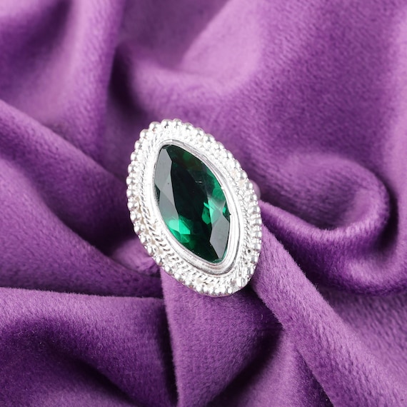 Handmade Emerald Ring: 925 Sterling Silver Green Gemstone Jewelry