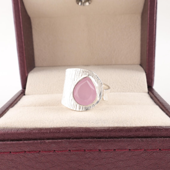 Handmade Rose Chalcedony Ring: 925 Sterling Silver Pink Gemstone Jewelry