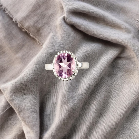 Handmade Morganite Ring: 925 Sterling Silver Pink Gemstone Jewelry
