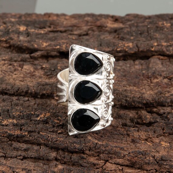 Handmade Black Onyx Ring: 925 Sterling Silver Black Gemstone Jewelry